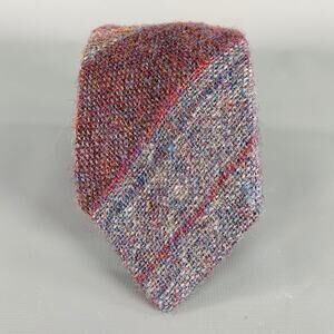 LIBERTY OF LONDON Blue Multi-Color Diagonal Stripe Wool Woven Tie